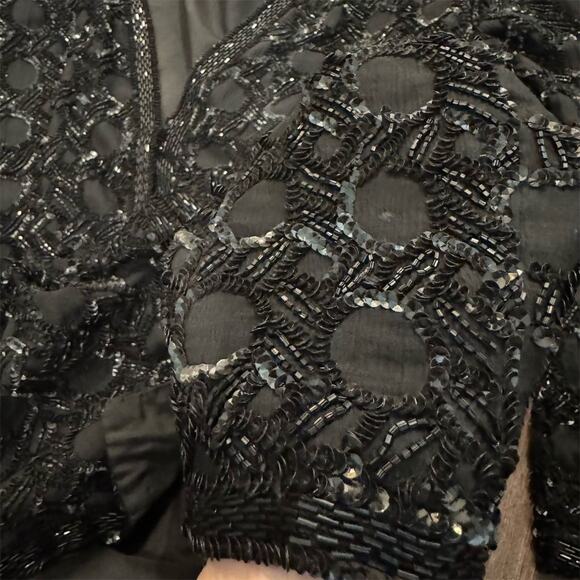 VTG Scala Black Sequin Beaded Jacket Size M Formal Wear 100% Silk NYE Party READ - Picture 4 of 9